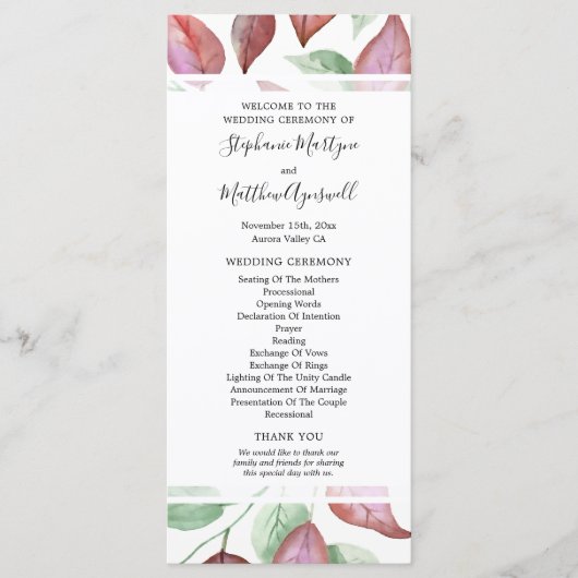 ブルゴーニュの水彩葉結婚の式典 プログラム (正面)