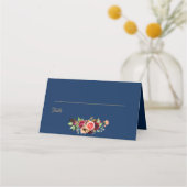 ブルゴーニュの水色の花模様は青結婚い プレイスカード (裏面)