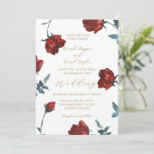 ブルゴーニュの水色の赤いバラ結婚式招待状 招待状 (スタンド正面)