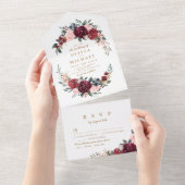 ブルゴーニュの水色フローラ素朴な結婚ボホのアル オールインワン招待状 (貼ってはがせる)