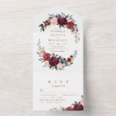 ブルゴーニュの水色フローラ素朴な結婚ボホのアル オールインワン招待状 (内側)