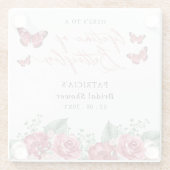 ブルゴーニュの生涯の蝶ブライダルシャワー ガラスコースター (裏面)