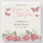 ブルゴーニュの生涯の蝶ブライダルシャワー ストーンコースター (正面)