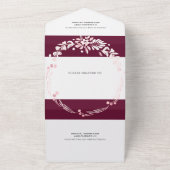 ブルゴーニュの白いフローラガーランドとハート結婚ズ オールインワン招待状 (外側)