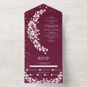 ブルゴーニュの白いフローラガーランドとハート結婚ズ オールインワン招待状 (内側)