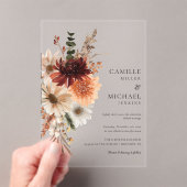 ブルゴーニュの秋の花のアクリル結婚式招待状 アクリル招待状 (インサイチュ (ポータブル))