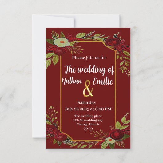 ブルゴーニュの素朴結婚な花 招待状 (正面)