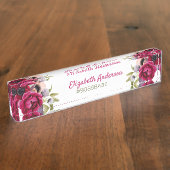 ブルゴーニュの緑豊かな花模様白いボッズバベの名前 デスクネームプレート (側面)