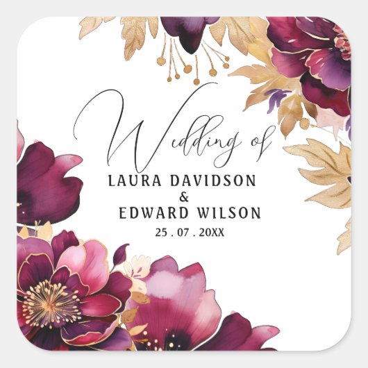 ブルゴーニュの至福エレガント:フローラつる植物パターン勝利 スクエアシール (正面)