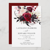 ブルゴーニュの至福エレガント:フローラつる植物パターン勝利 招待状 (正面/裏面)