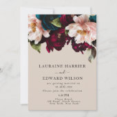 ブルゴーニュの至福エレガント:フローラつる植物パターン勝利 招待状 (正面)