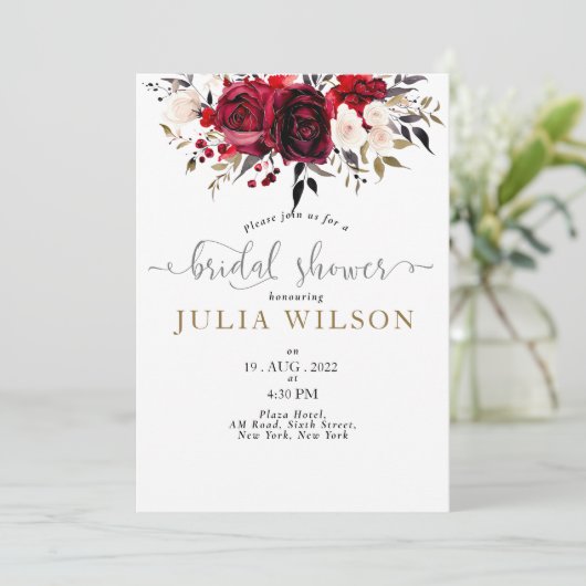 ブルゴーニュの至福エレガント:フローラつる植物パターン勝利 招待状 (スタンド正面)