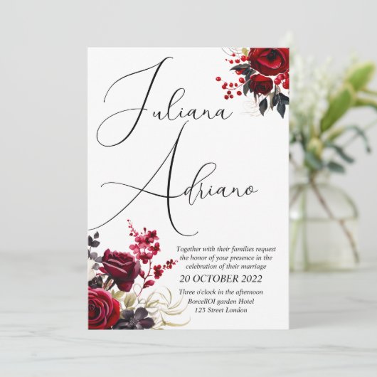 ブルゴーニュの至福エレガント:フローラつる植物パターン勝利 招待状 (スタンド正面)