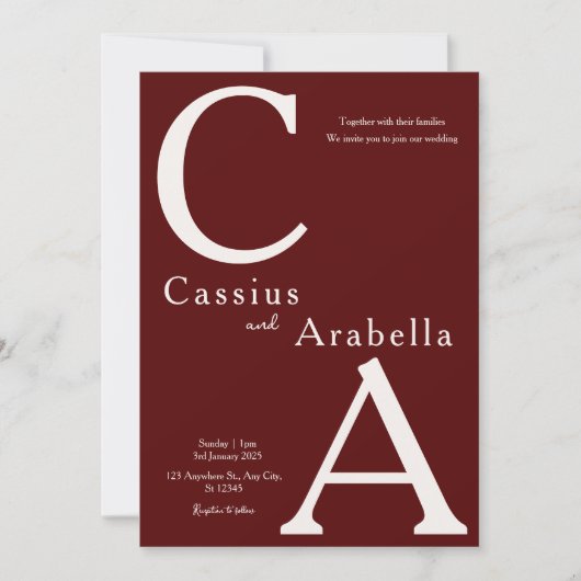 ブルゴーニュの至福：バージョン1結婚式招待状 招待状 (正面)