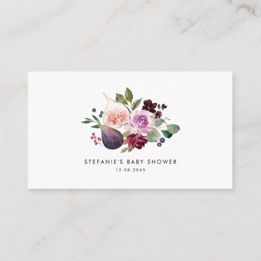 ブルゴーニュの花とイチジク赤ちゃんシャワー登録 エンクロージャーカード (裏面)