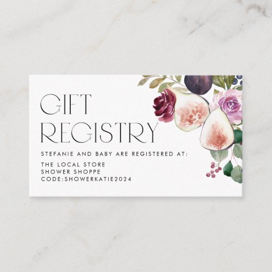 ブルゴーニュの花とイチジク赤ちゃんシャワー登録 エンクロージャーカード (正面)