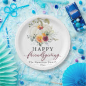 ブルゴーニュの花と白いカボチャのFriendsgiving ペーパープレート (パーティー)