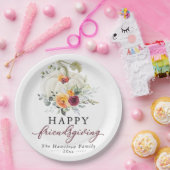 ブルゴーニュの花と白いカボチャのFriendsgiving ペーパープレート (パーティー)