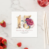 ブルゴーニュの花と金ゴールドタイポグラフィ15誕生日 スタンダードカクテルナプキン (インサイチュ)