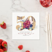 ブルゴーニュの花と金ゴールドタイポグラフィ50誕生日 スタンダードカクテルナプキン (インサイチュ)