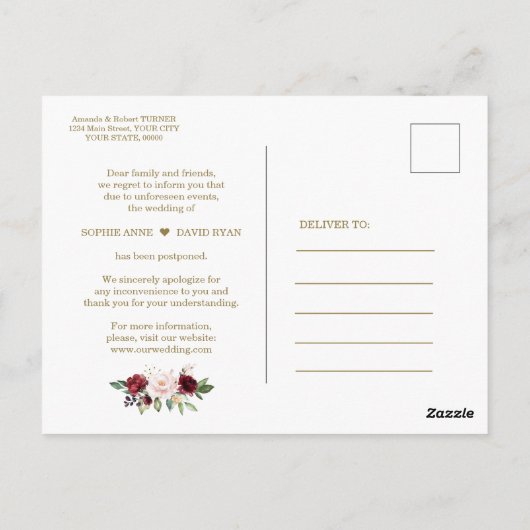 ブルゴーニュの花の日付を変更す結婚る ポストカード (裏面)