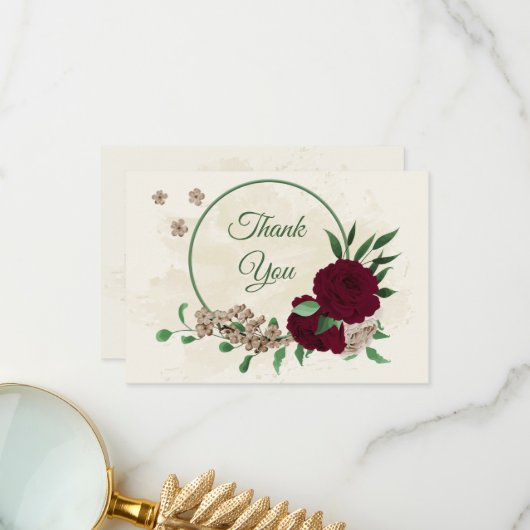 ブルゴーニュの花の植物性結婚の花 サンキューカード (正面/裏面インサイチュ)