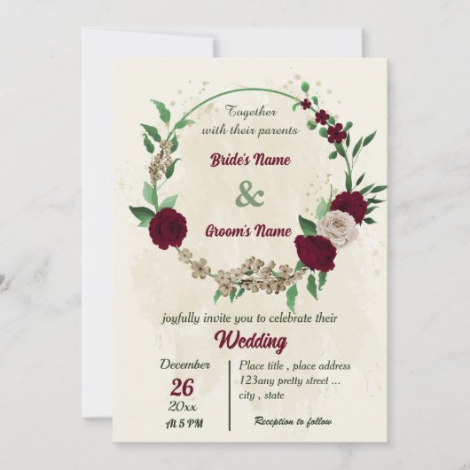 ブルゴーニュの花の植物性結婚の花 招待状 (正面)