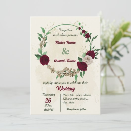 ブルゴーニュの花の植物性結婚の花 招待状 (スタンド正面)