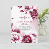 ブルゴーニュの花の水色洗女の子バプテスマ 招待状 (スタンド正面)