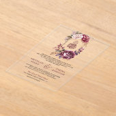 ブルゴーニュの花の紋章イスラム教徒の結婚式 アクリル招待状 (レイダウン)