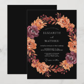 ブルゴーニュの花の芸術的なウェディング 招待状 (正面/裏面)