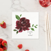 ブルゴーニュの花カスタムのカップルの名結婚前 スタンダードカクテルナプキン (インサイチュ)
