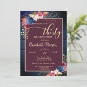 ブルゴーニュの花ネイビーブルーウッド30歳の誕生日 招待状 (スタンド正面)