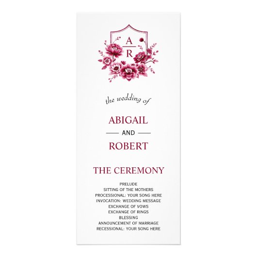 ブルゴーニュの花フローラの紋章の結婚式 ラックカード (正面)