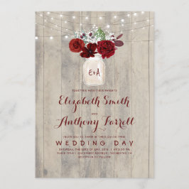 ブルゴーニュの花メイスンジャー素朴ウッド結婚ズ 招待状