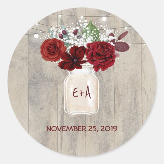 ブルゴーニュの花メイスン素朴ジャー結婚ズ ラウンドシール (正面)
