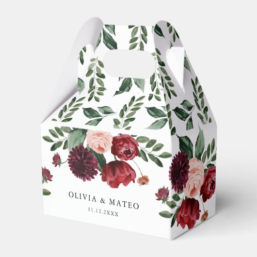 ブルゴーニュの花冬の結婚式のお願いボックス フェイバーボックス (正面サイド)