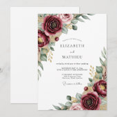 ブルゴーニュの花嫁衣装をイメージしたレトロな結婚式 招待状 (正面/裏面)