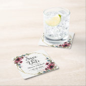 ブルゴーニュの花嫁DIY - Rustic Chic Burgundy Floral Save Th スクエアペーパーコースター (インサイチュ)