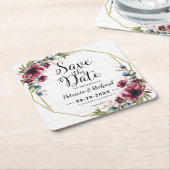 ブルゴーニュの花嫁DIY - Rustic Chic Burgundy Floral Save Th スクエアペーパーコースター (アングル)