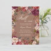 ブルゴーニュの花柄とベージュの「Fall in Love」ブライダルシャワー 招待状 (スタンド正面)