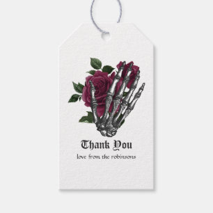 ブルゴーニュの花柄スケルトンハンド ゴシックウェディング ギフトタグ