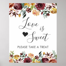 ブルゴーニュの花柄 Love Is Sweet デザートバーのサイン ポスター
