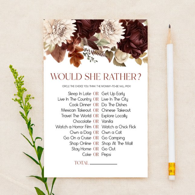 ブルゴーニュの花柄 Would She Rather ベビーシャワーゲーム (クリエイターアップロード済み)