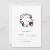 ブルゴーニュの花模様エレガントは日付を保存する 招待状 (正面)