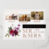 ブルゴーニュの花模様結婚写真のMr.とMrs.バラ 箔招待状 (正面)