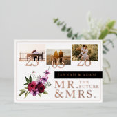 ブルゴーニュの花模様結婚写真のMr.とMrs.バラ 箔招待状 (立ち正面)