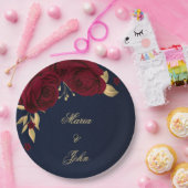 ブルゴーニュの花葉金ゴールドネイビー ペーパープレート (パーティー)