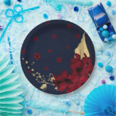 ブルゴーニュの花葉金ゴールドネイビー ペーパープレート (パーティー)