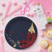 ブルゴーニュの花葉金ゴールドネイビー ペーパープレート (パーティー)